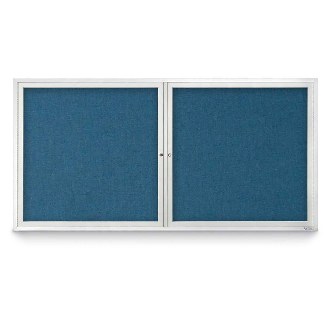 2 Door Enclosed Bulletin Board with Fabric Back - Aluminum Frame