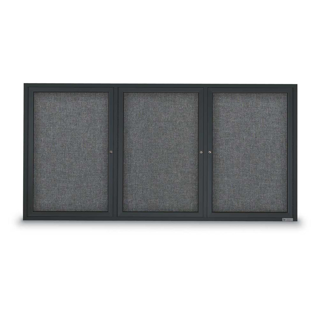 3 Door Enclosed Bulletin Board with Fabric Back - Aluminum Frame