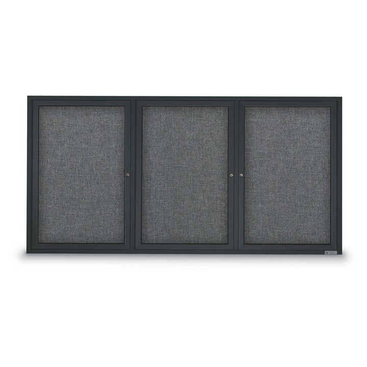3 Door Enclosed Bulletin Board with Fabric Back - Aluminum Frame