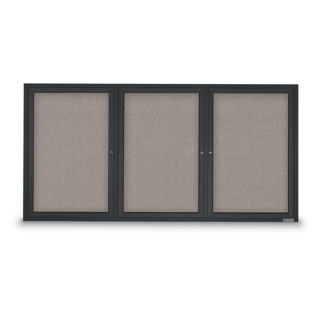 3 Door Enclosed Bulletin Board with Fabric Back - Aluminum Frame
