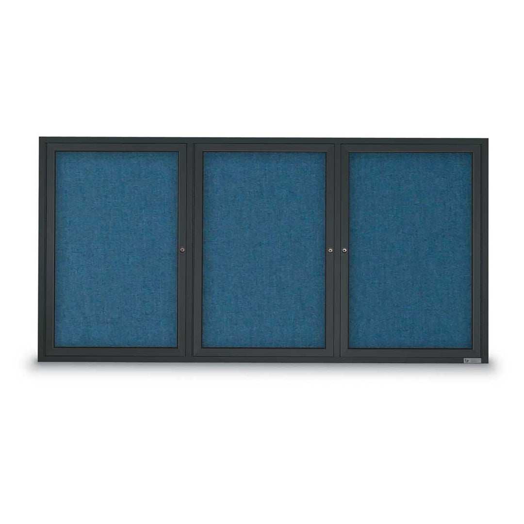 3 Door Enclosed Bulletin Board with Fabric Back - Aluminum Frame