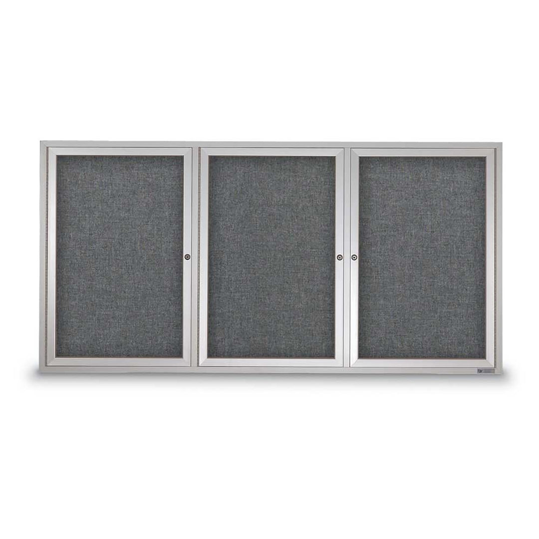 3 Door Enclosed Bulletin Board with Fabric Back - Aluminum Frame