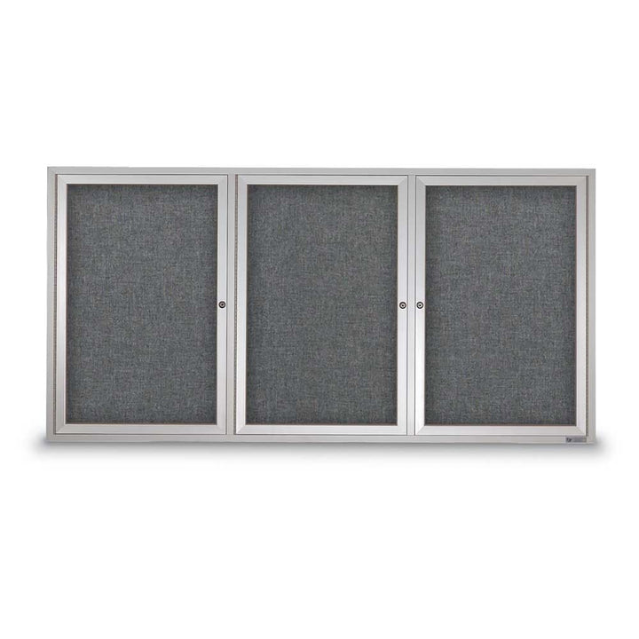 3 Door Enclosed Bulletin Board with Fabric Back - Aluminum Frame