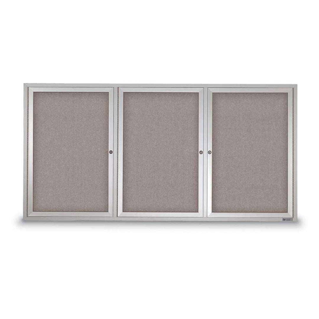 3 Door Enclosed Bulletin Board with Fabric Back - Aluminum Frame