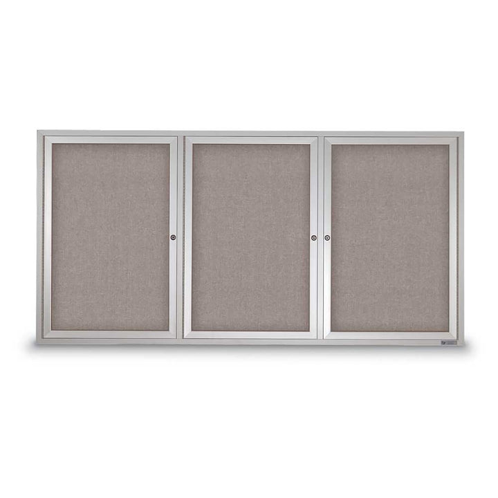 3 Door Enclosed Bulletin Board with Fabric Back - Aluminum Frame