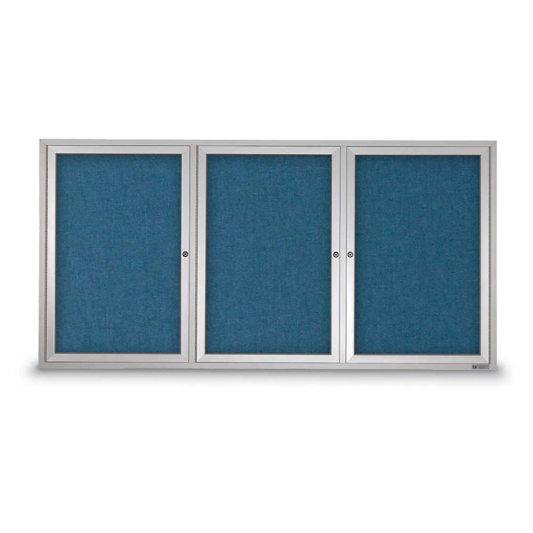 3 Door Enclosed Bulletin Board with Fabric Back - Aluminum Frame
