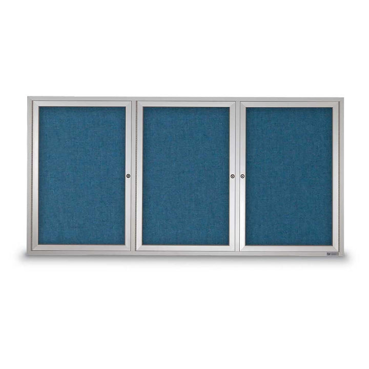 3 Door Enclosed Bulletin Board with Fabric Back - Aluminum Frame
