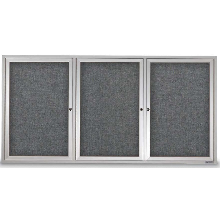 3 Door Enclosed Bulletin Board with Fabric Back - Aluminum Frame
