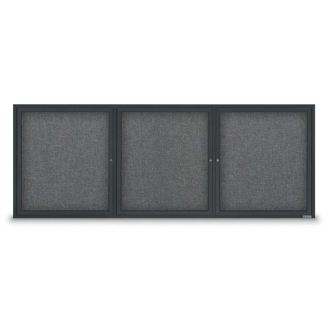 3 Door Enclosed Bulletin Board with Fabric Back - Aluminum Frame