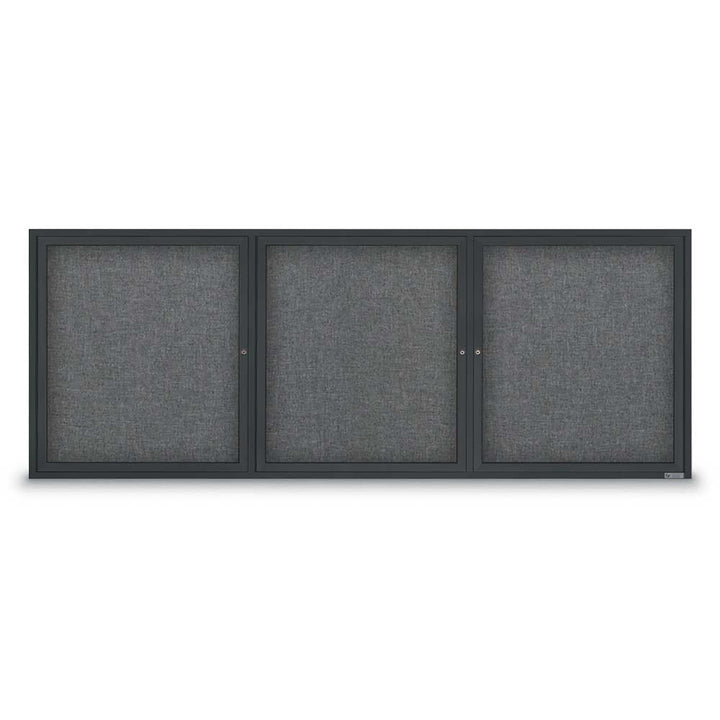 3 Door Enclosed Bulletin Board with Fabric Back - Aluminum Frame