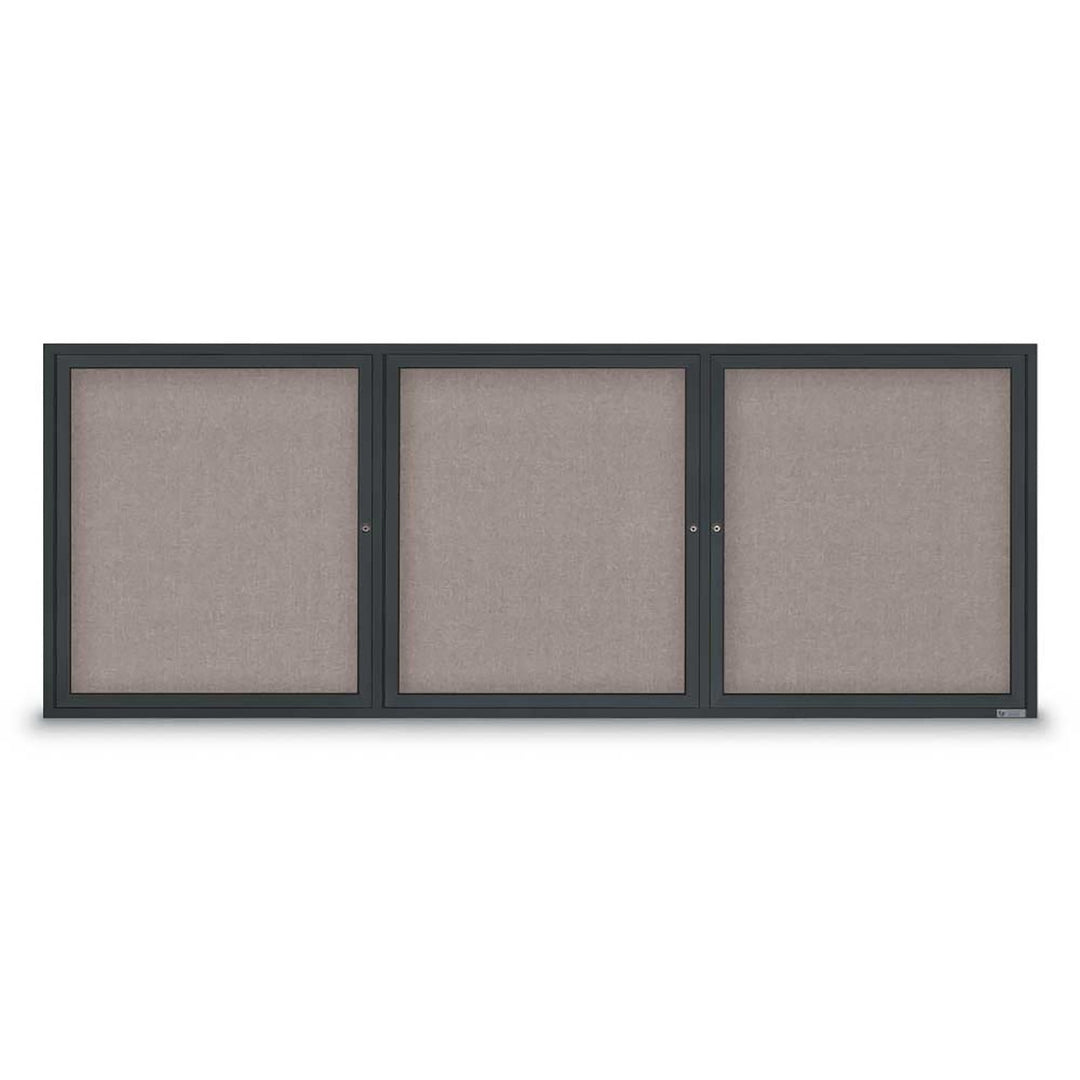 3 Door Enclosed Bulletin Board with Fabric Back - Aluminum Frame