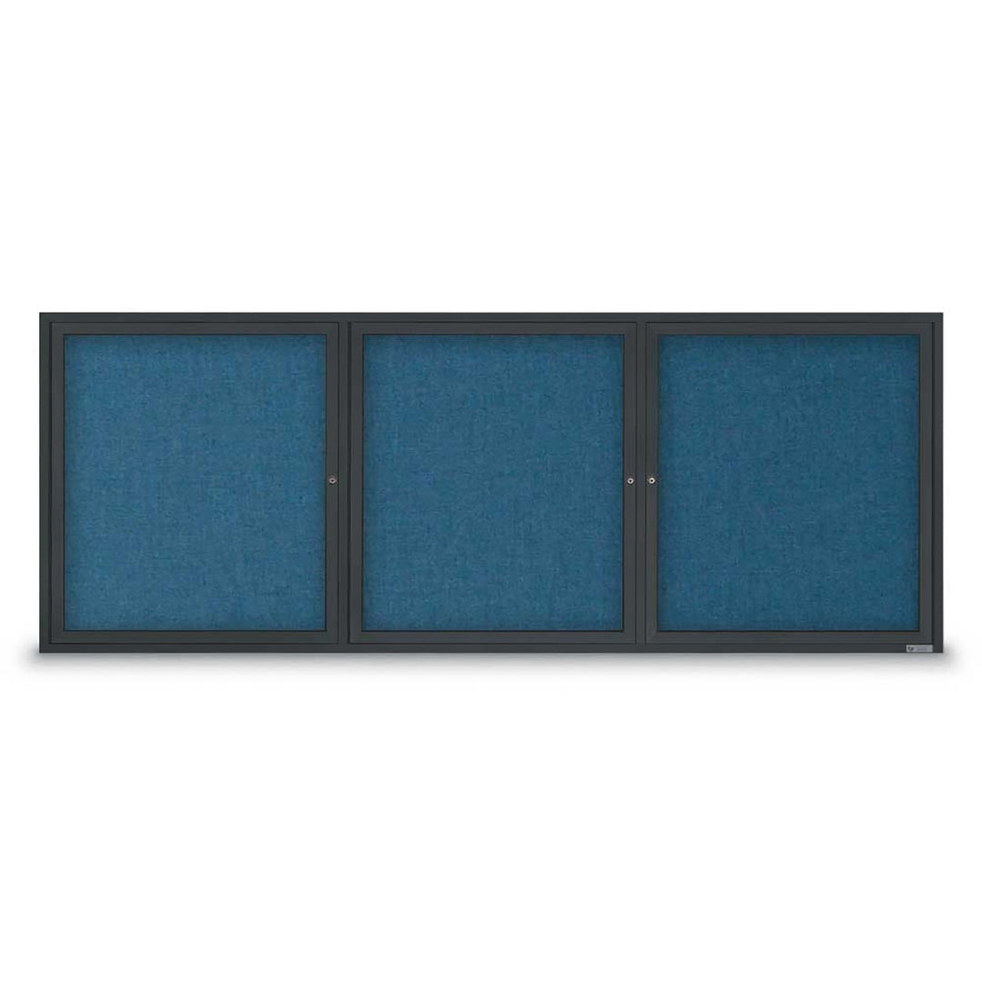 3 Door Enclosed Bulletin Board with Fabric Back - Aluminum Frame