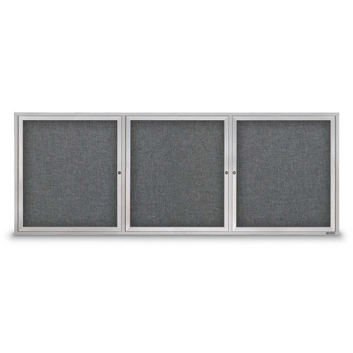 3 Door Enclosed Bulletin Board with Fabric Back - Aluminum Frame