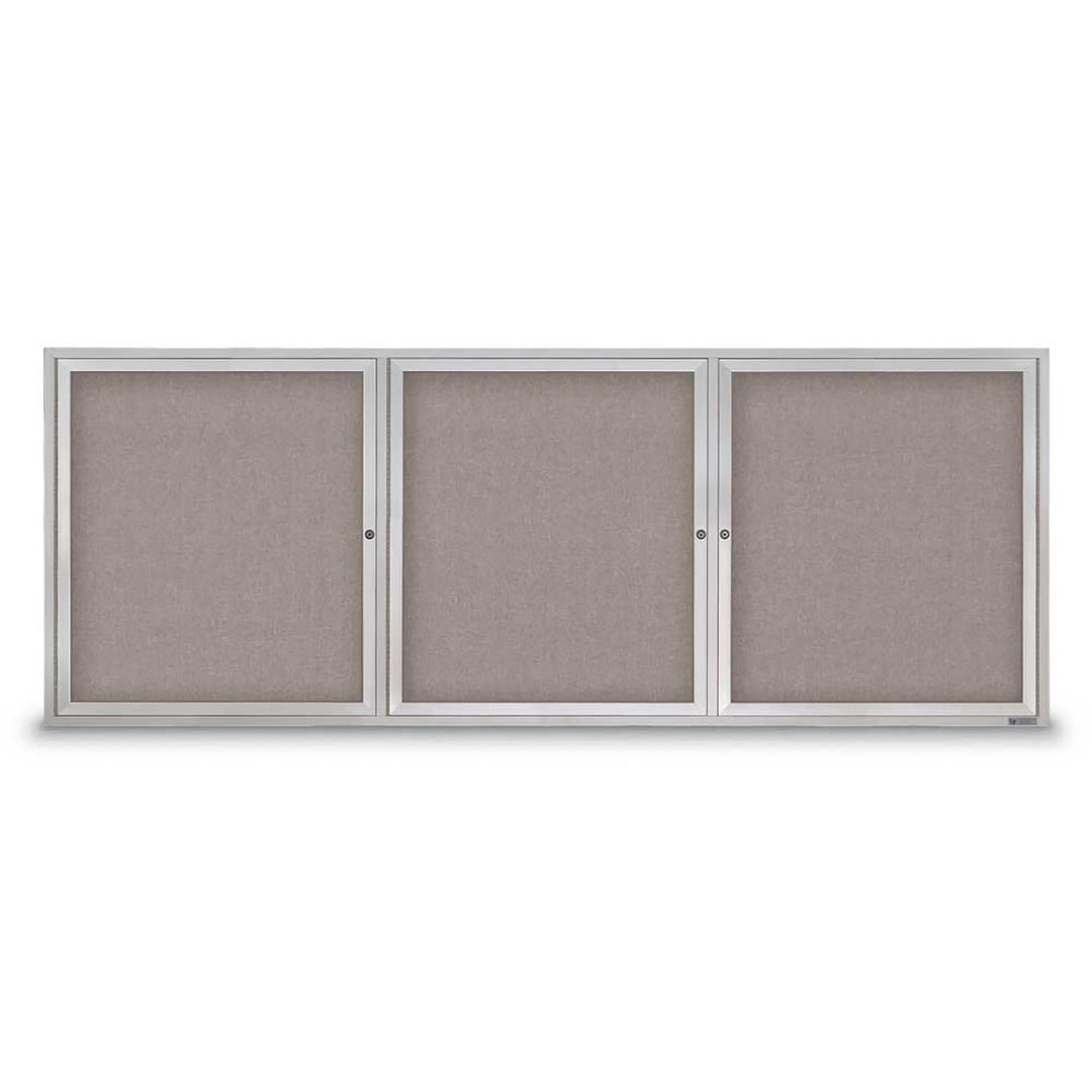 3 Door Enclosed Bulletin Board with Fabric Back - Aluminum Frame