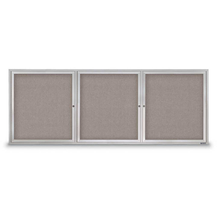 3 Door Enclosed Bulletin Board with Fabric Back - Aluminum Frame
