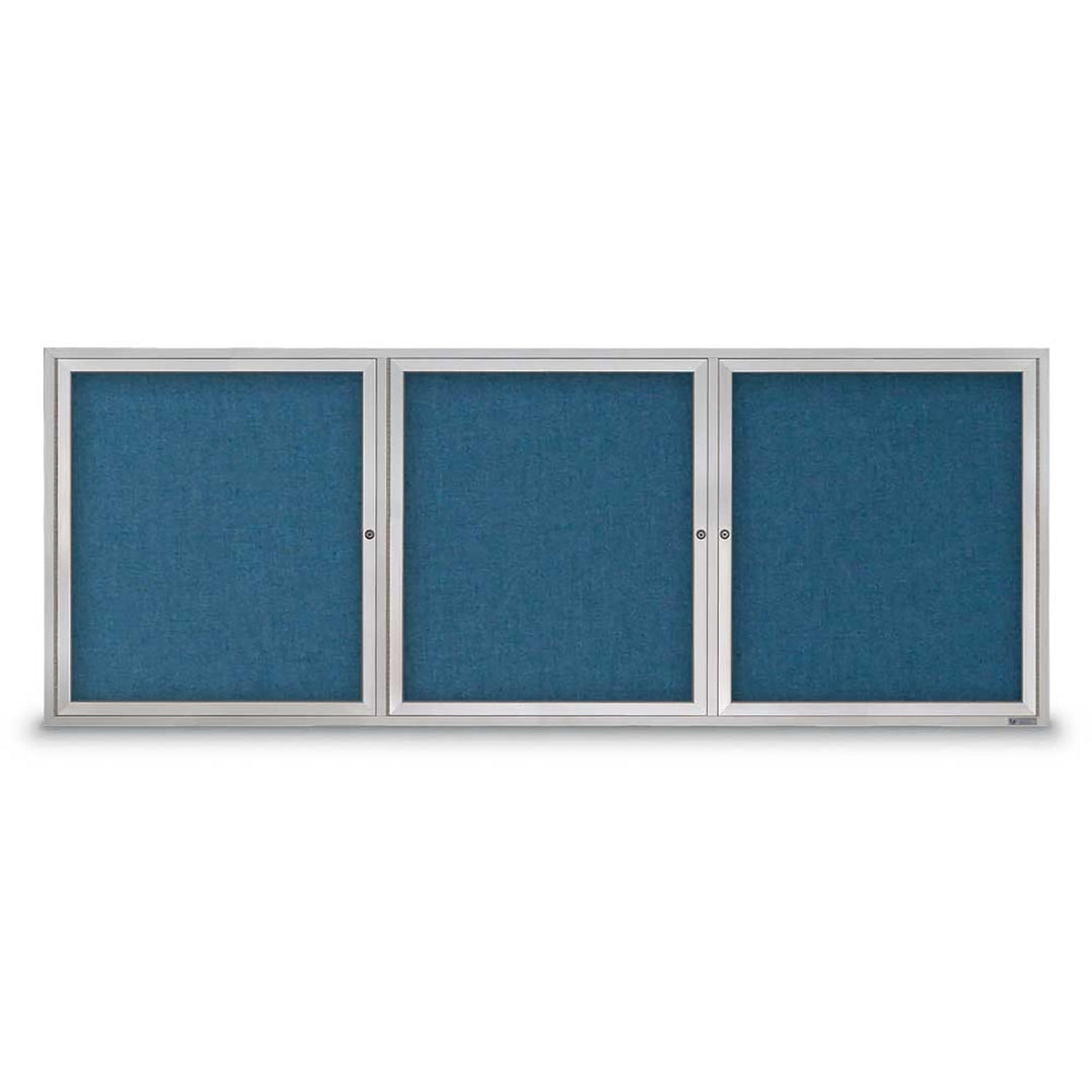 3 Door Enclosed Bulletin Board with Fabric Back - Aluminum Frame
