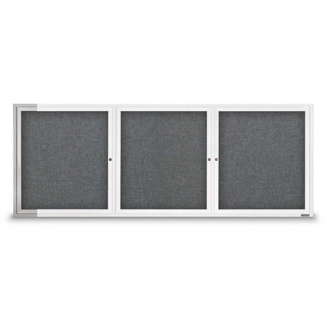3 Door Enclosed Bulletin Board with Fabric Back - Aluminum Frame