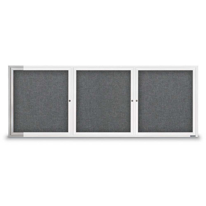 3 Door Enclosed Bulletin Board with Fabric Back - Aluminum Frame