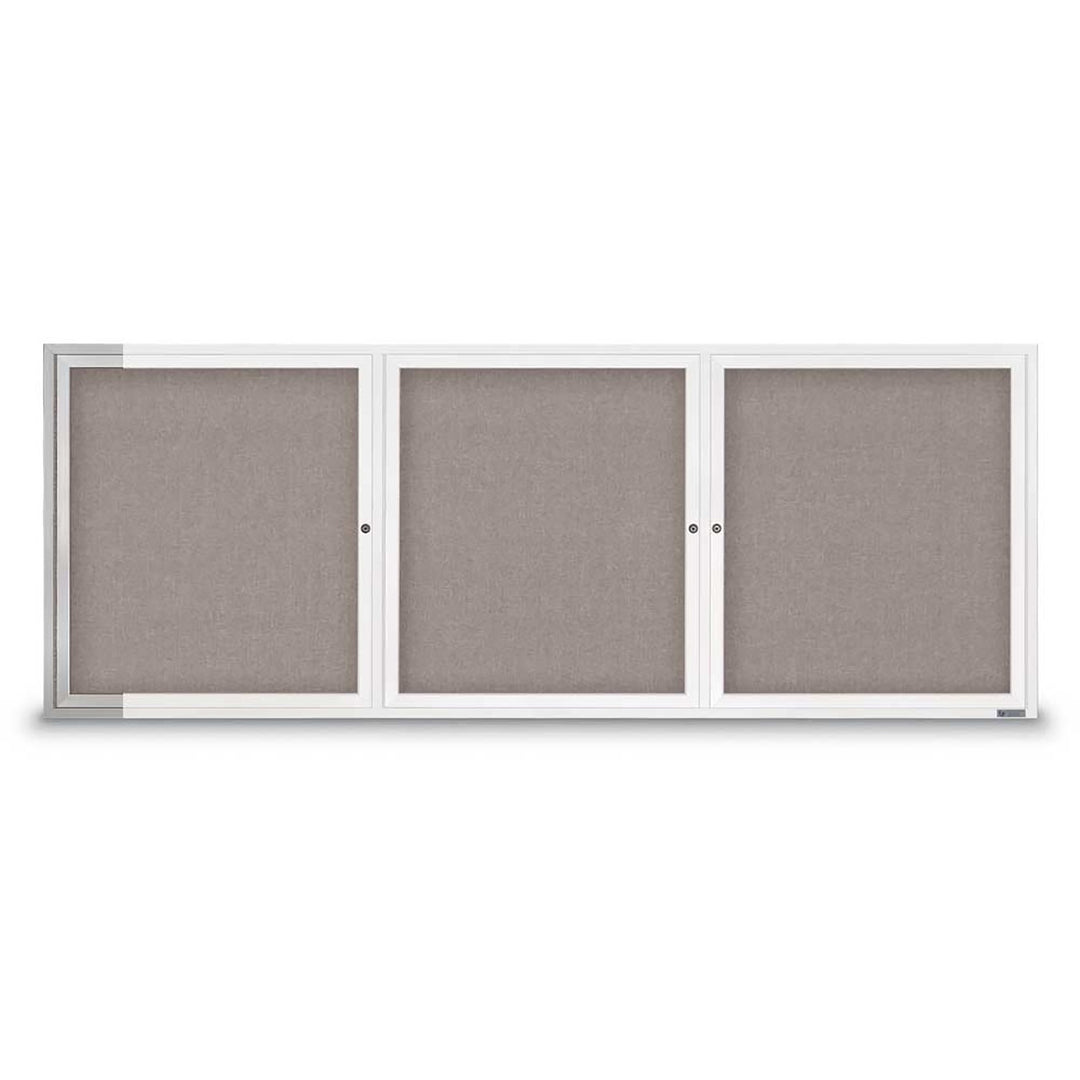 3 Door Enclosed Bulletin Board with Fabric Back - Aluminum Frame