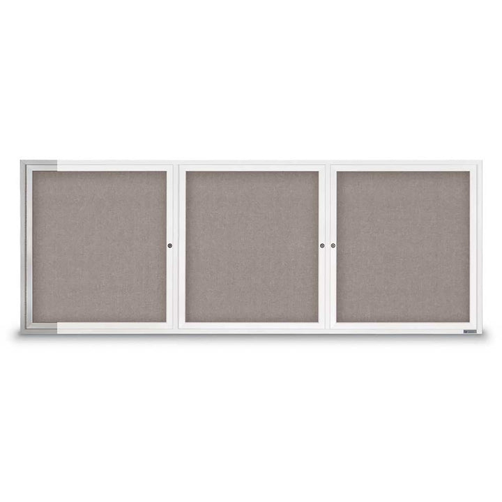 3 Door Enclosed Bulletin Board with Fabric Back - Aluminum Frame