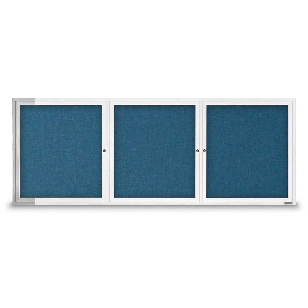 3 Door Enclosed Bulletin Board with Fabric Back - Aluminum Frame
