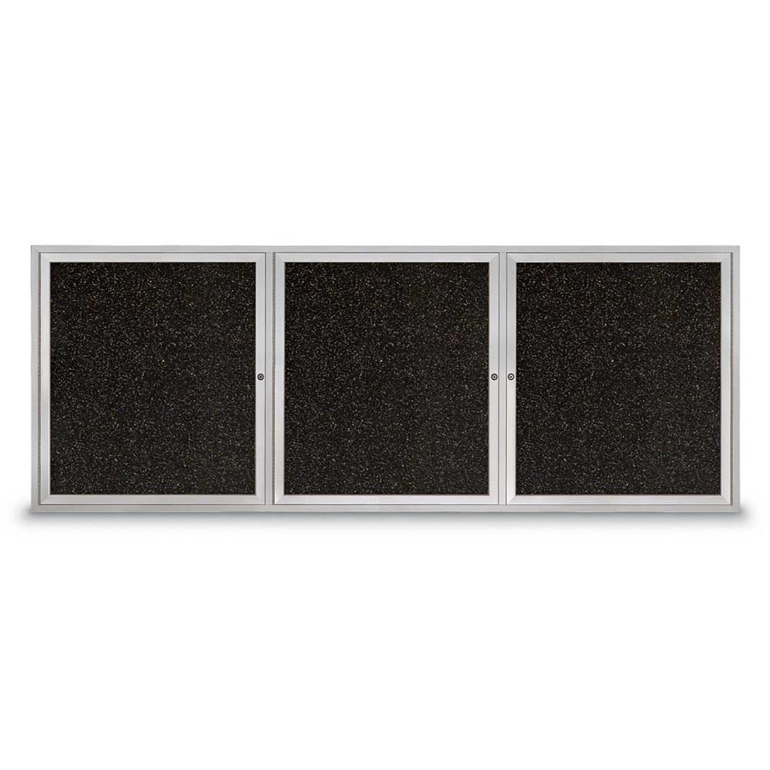 Triple Door Traditional Enclosed Black Recycled Rubber Bulletin Board