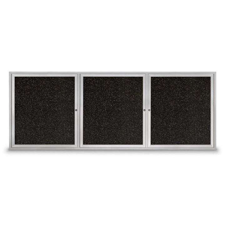 Triple Door Traditional Enclosed Black Recycled Rubber Bulletin Board