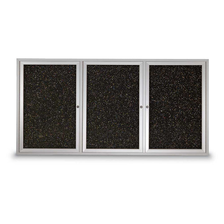 Triple Door Traditional Enclosed Black Recycled Rubber Bulletin Board