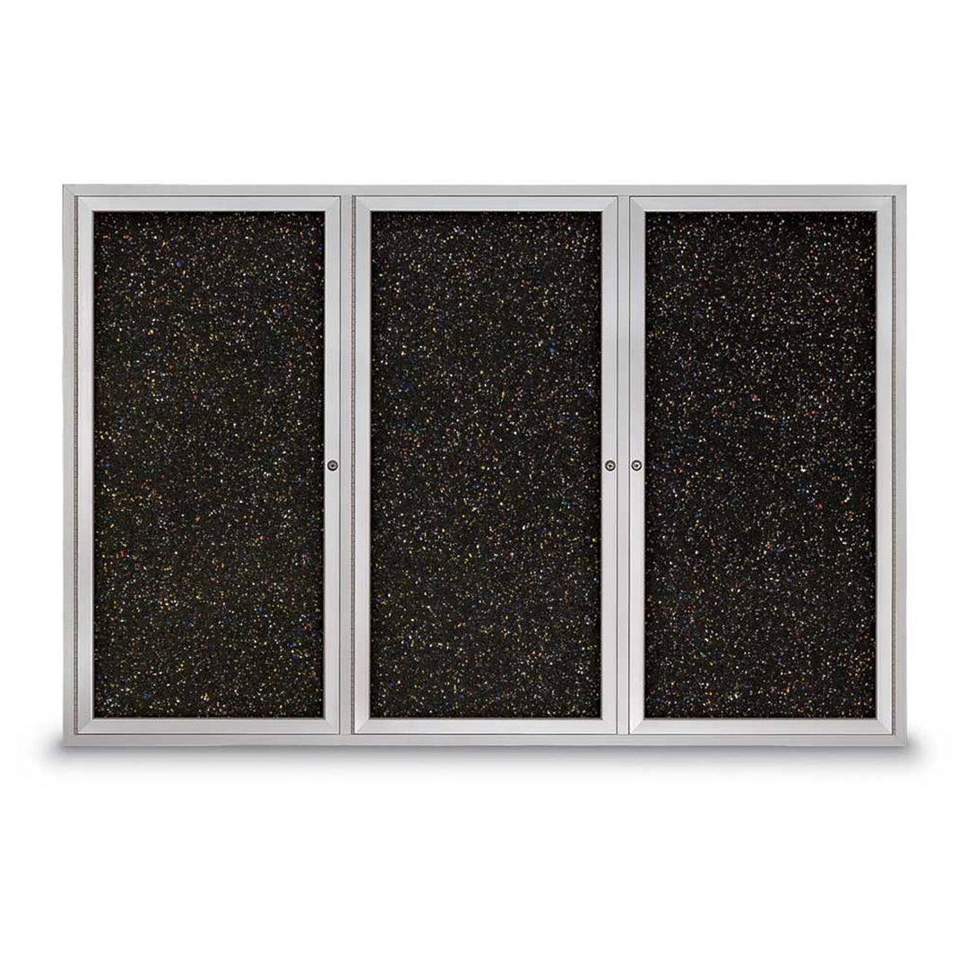 Triple Door Traditional Enclosed Black Recycled Rubber Bulletin Board