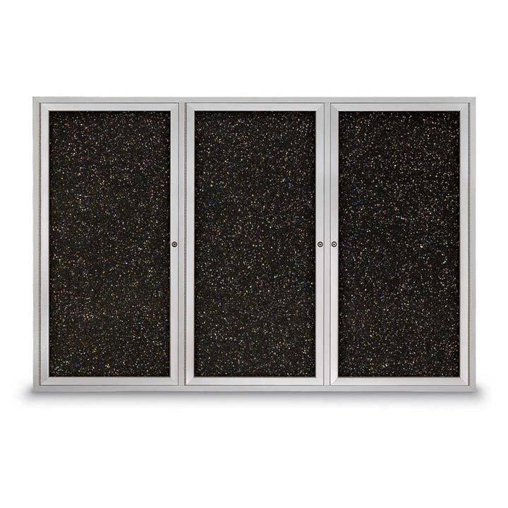 Triple Door Traditional Enclosed Black Recycled Rubber Bulletin Board