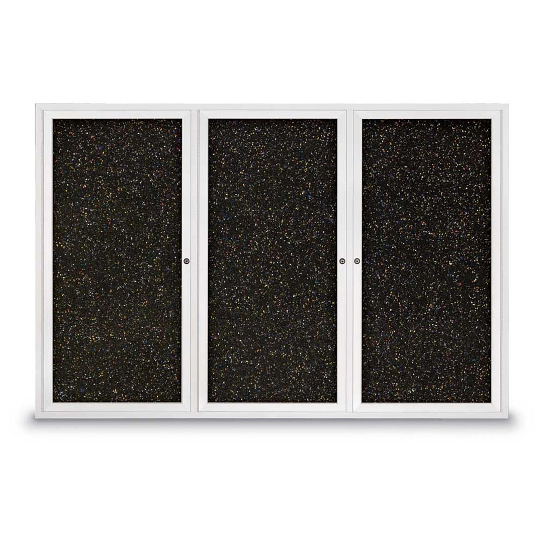 Triple Door Traditional Enclosed Black Recycled Rubber Bulletin Board