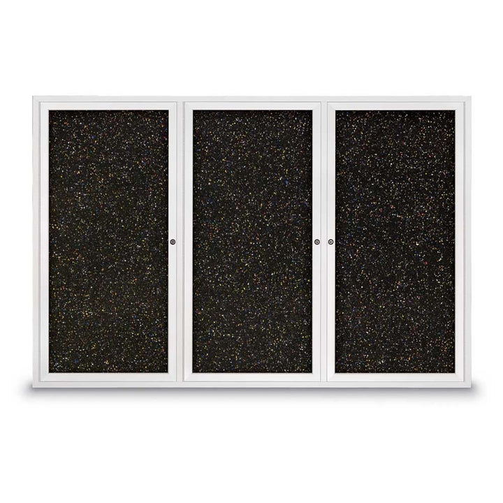Triple Door Traditional Enclosed Black Recycled Rubber Bulletin Board