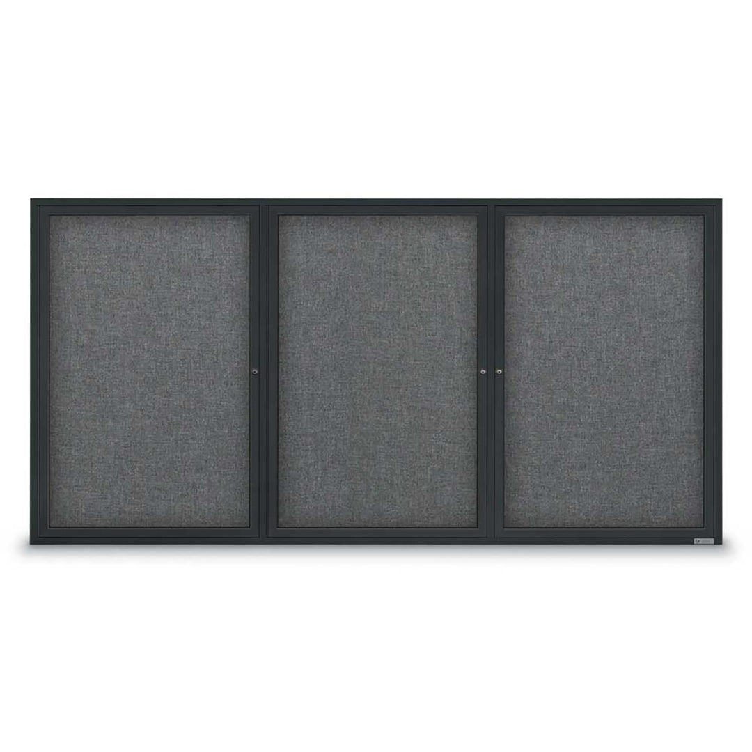 3 Door Enclosed Bulletin Board with Fabric Back - Aluminum Frame