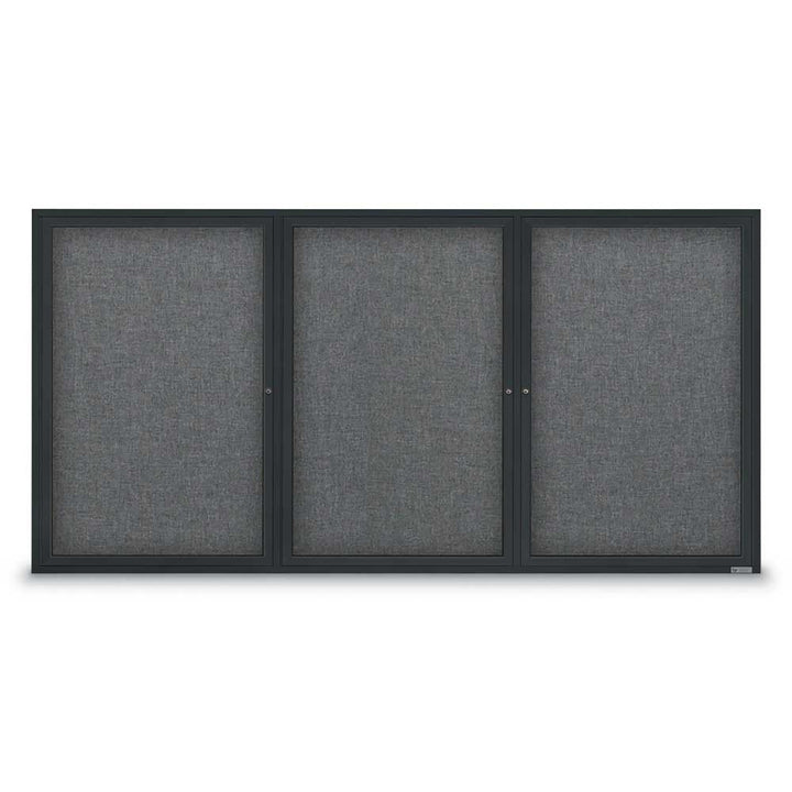 3 Door Enclosed Bulletin Board with Fabric Back - Aluminum Frame