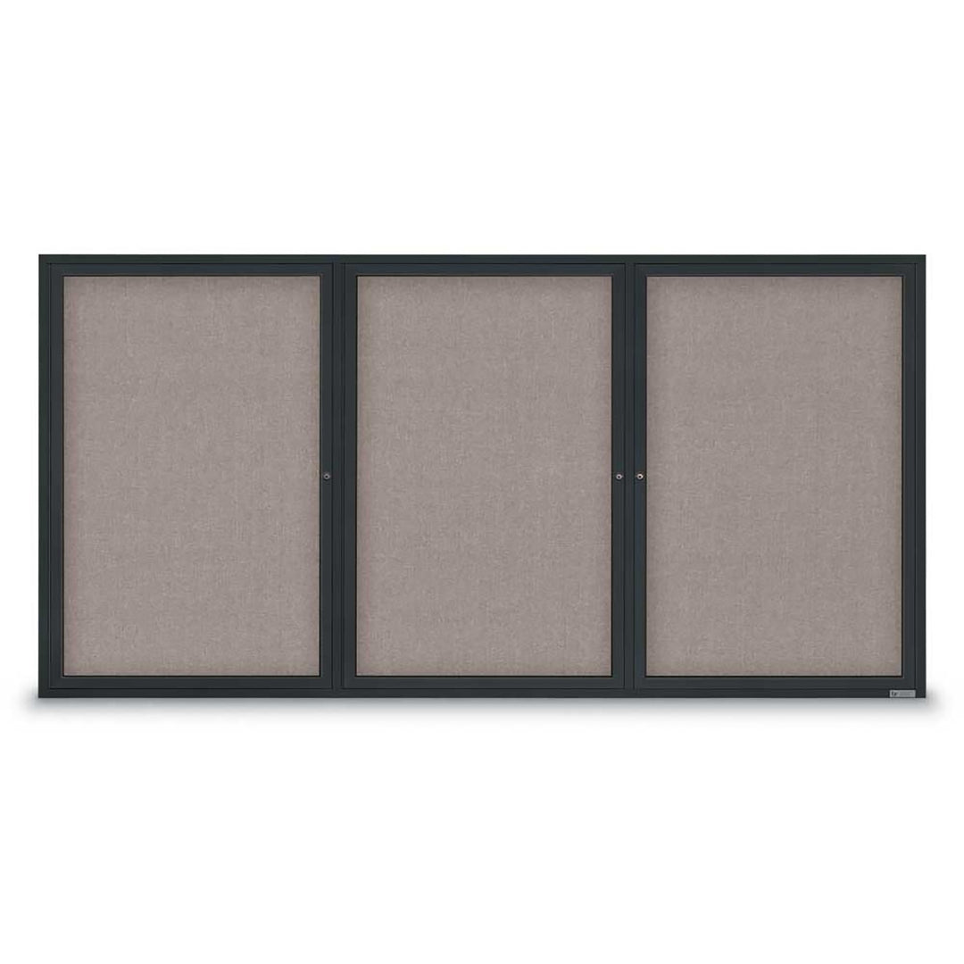 3 Door Enclosed Bulletin Board with Fabric Back - Aluminum Frame