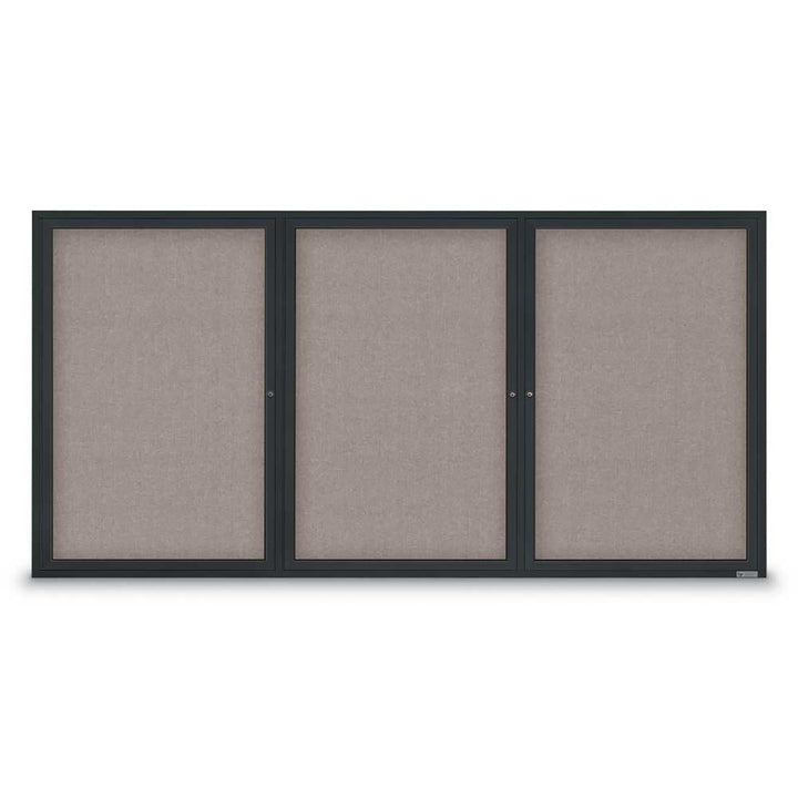 3 Door Enclosed Bulletin Board with Fabric Back - Aluminum Frame
