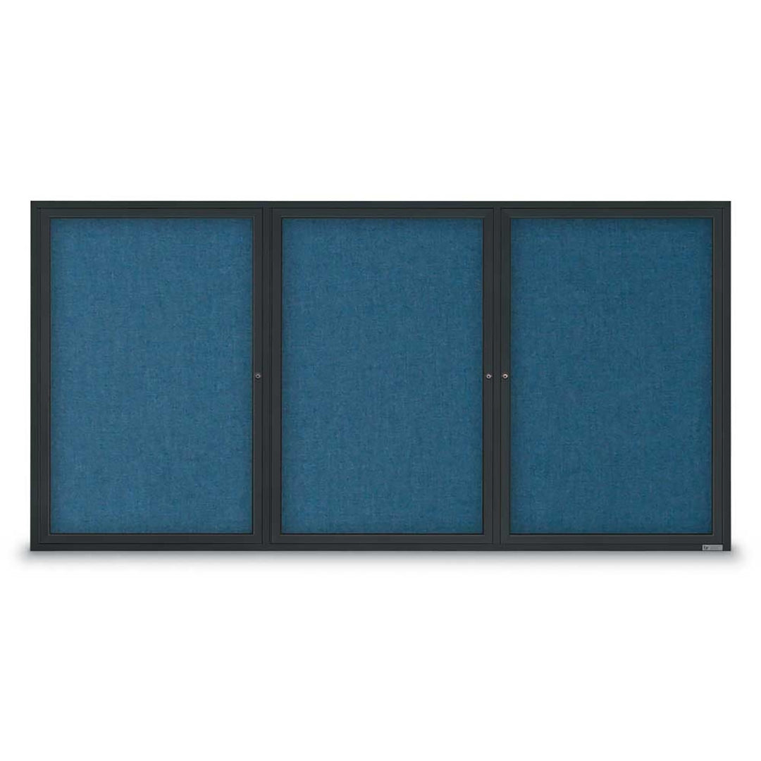 3 Door Enclosed Bulletin Board with Fabric Back - Aluminum Frame