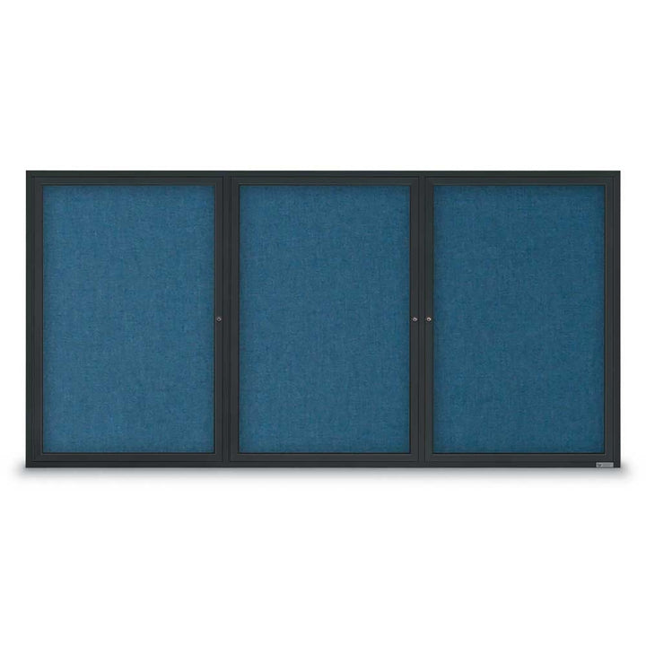 3 Door Enclosed Bulletin Board with Fabric Back - Aluminum Frame