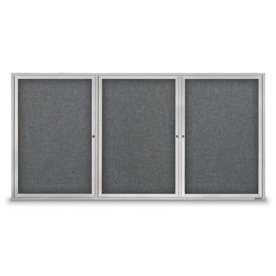 3 Door Enclosed Bulletin Board with Fabric Back - Aluminum Frame