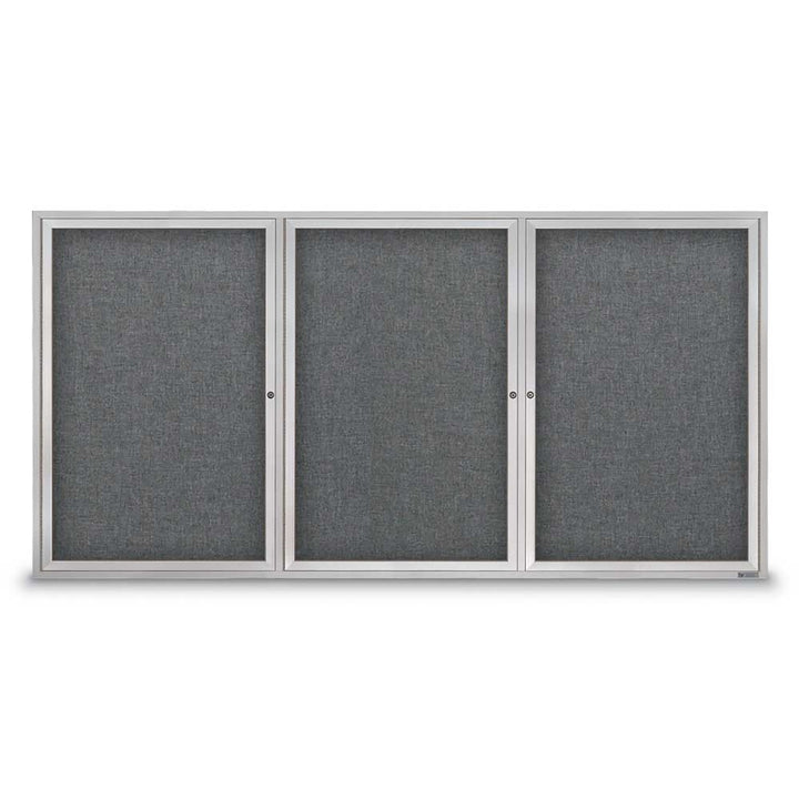 3 Door Enclosed Bulletin Board with Fabric Back - Aluminum Frame