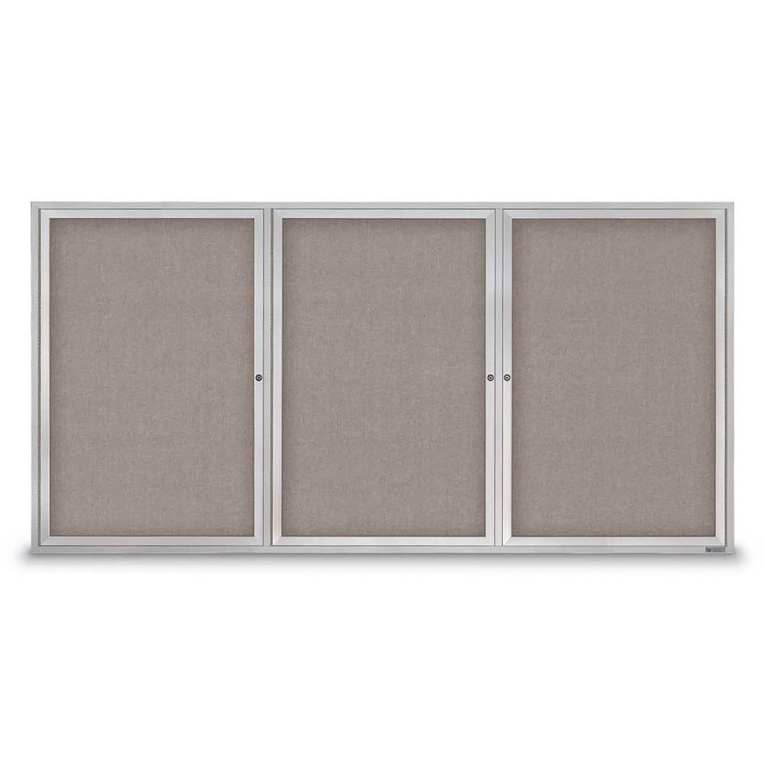 3 Door Enclosed Bulletin Board with Fabric Back - Aluminum Frame