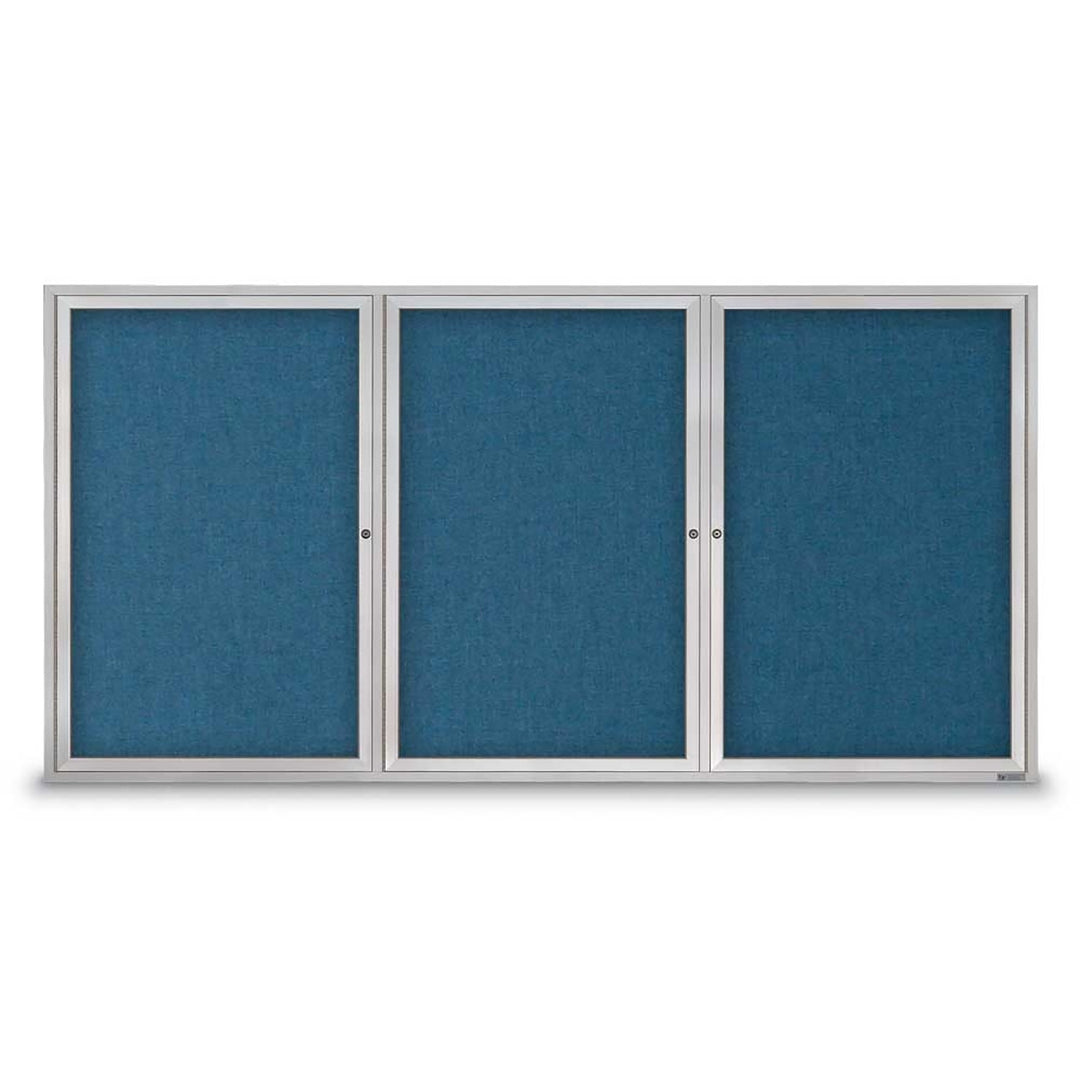 3 Door Enclosed Bulletin Board with Fabric Back - Aluminum Frame