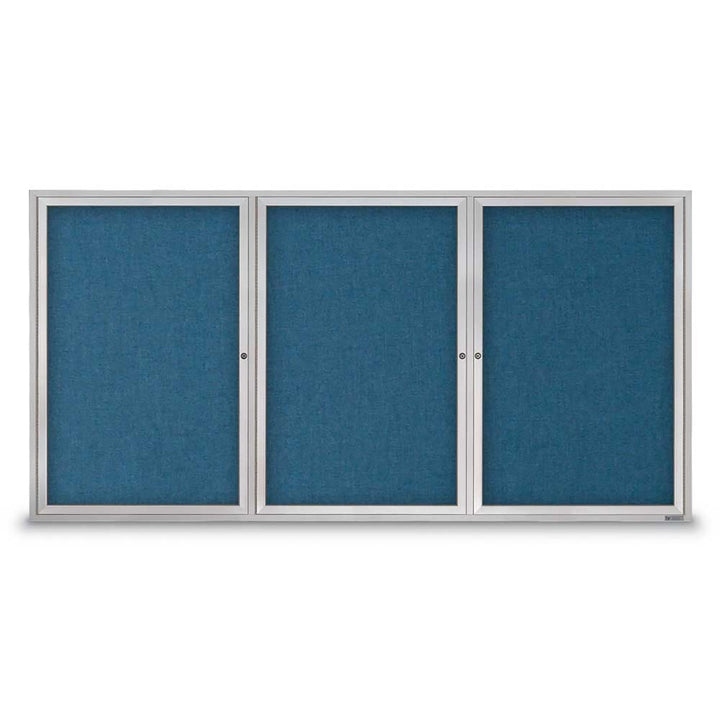 3 Door Enclosed Bulletin Board with Fabric Back - Aluminum Frame