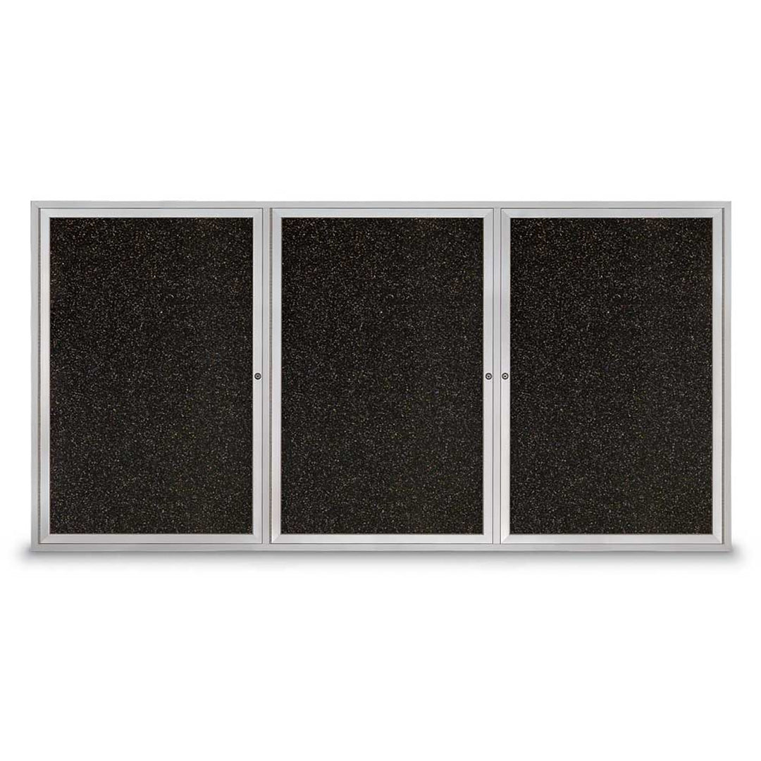 Triple Door Traditional Enclosed Black Recycled Rubber Bulletin Board