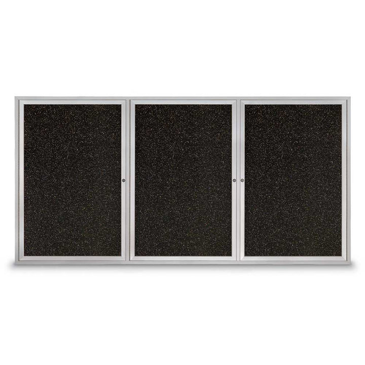 Triple Door Traditional Enclosed Black Recycled Rubber Bulletin Board