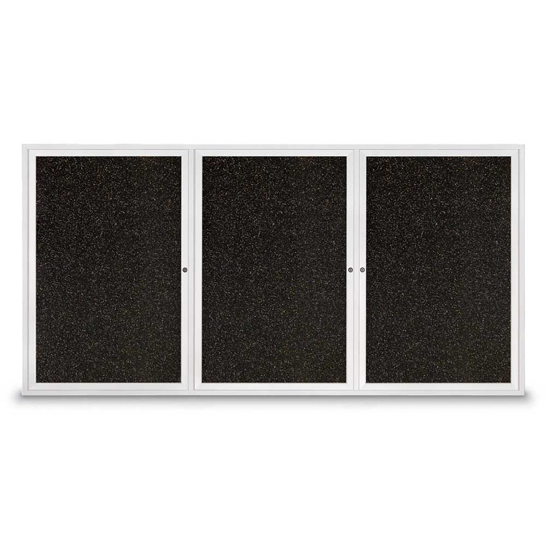 Triple Door Traditional Enclosed Black Recycled Rubber Bulletin Board