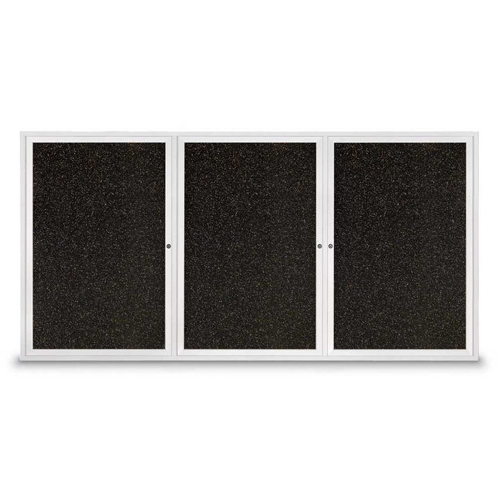 Triple Door Traditional Enclosed Black Recycled Rubber Bulletin Board