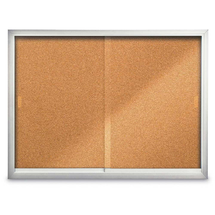 Enclosed Bulletin Board with Sliding Doors - Indoor Usage - Aluminum Frame