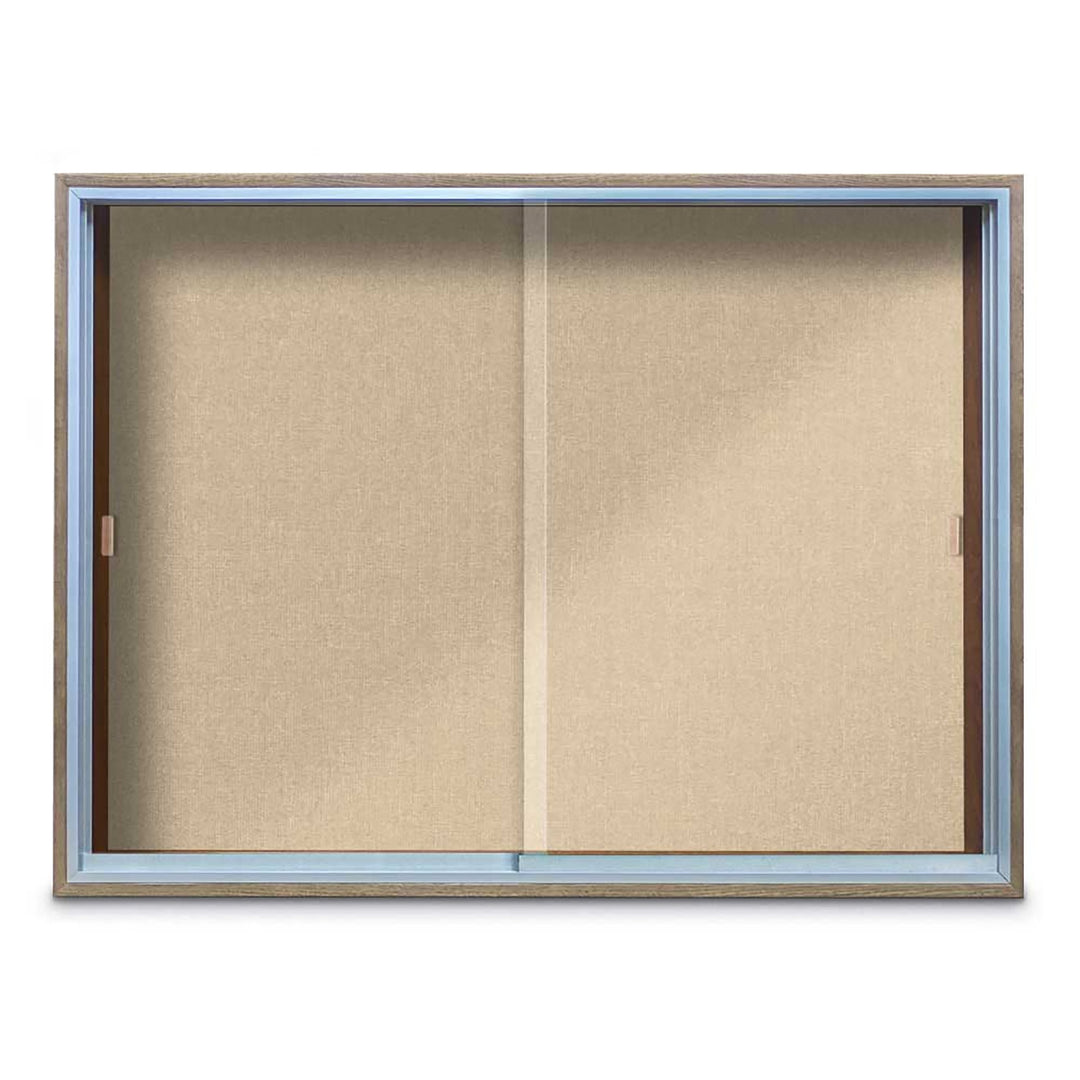 Enclosed Sliding Door Bulletin Board with Fabric Back Wood frame