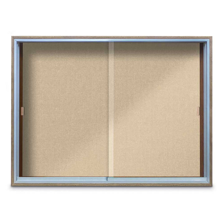 Enclosed Sliding Door Bulletin Board with Fabric Back Wood frame